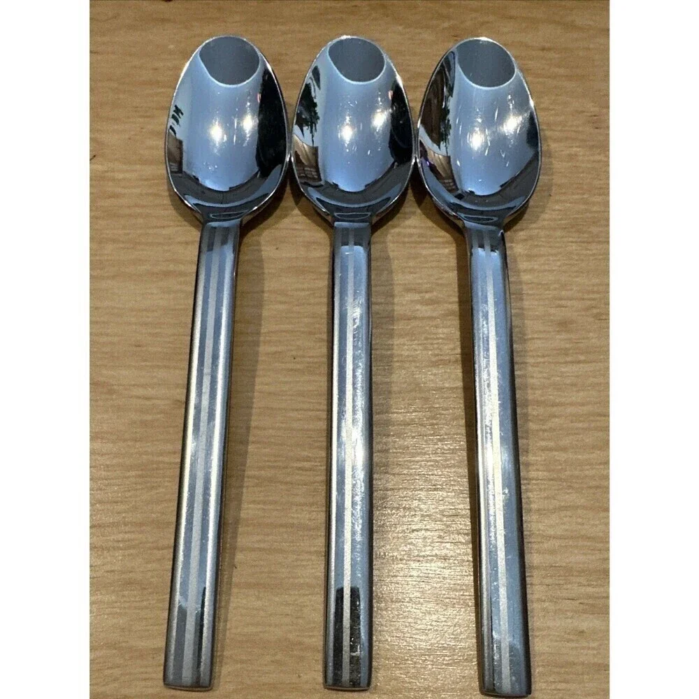 Oneida ILLUMINA   Glossy & Frosted Stripe Stainless Flatware Set Of 3 Spoons 7”